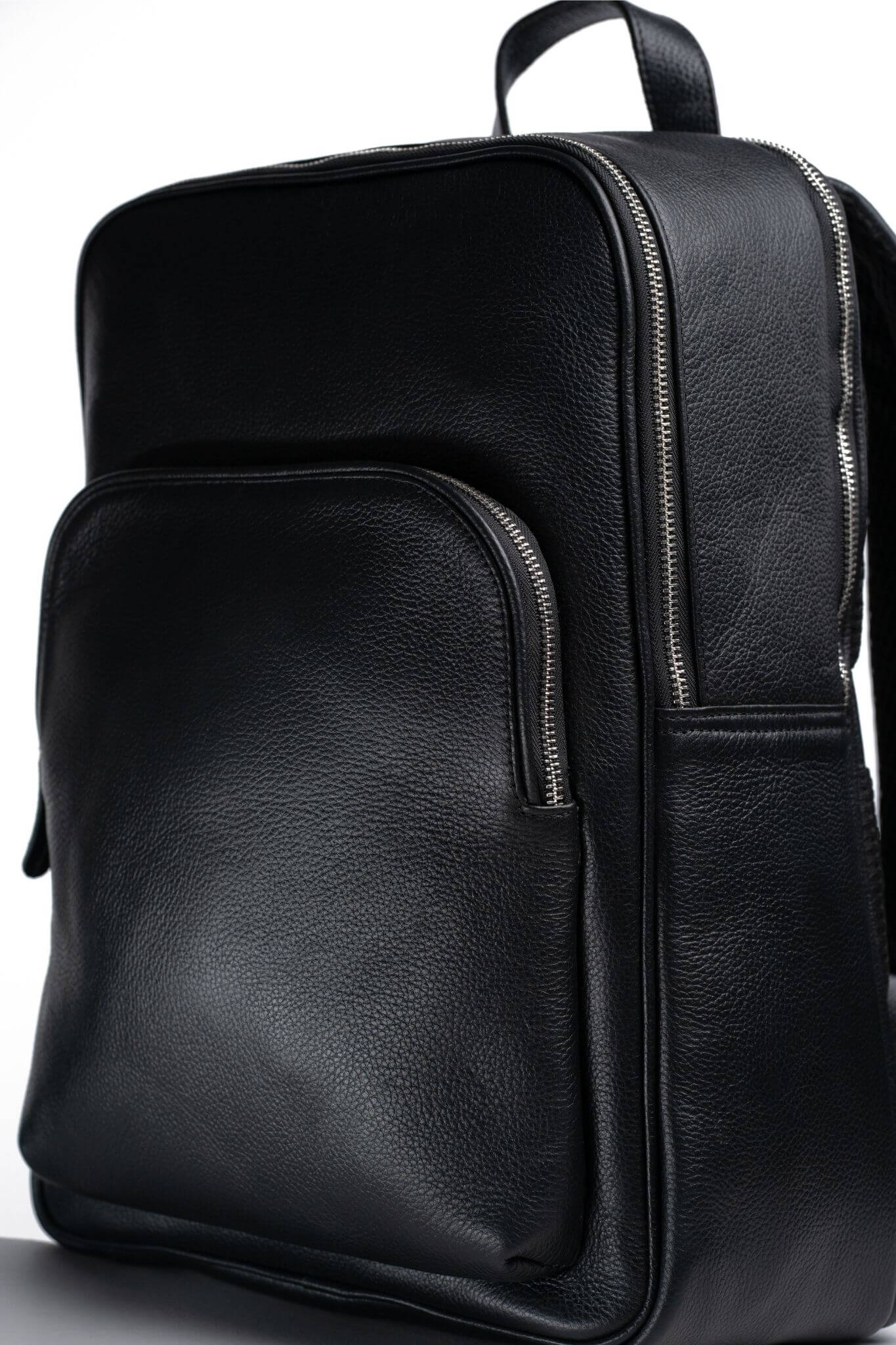 S1 Simple Leather Backpack-Black