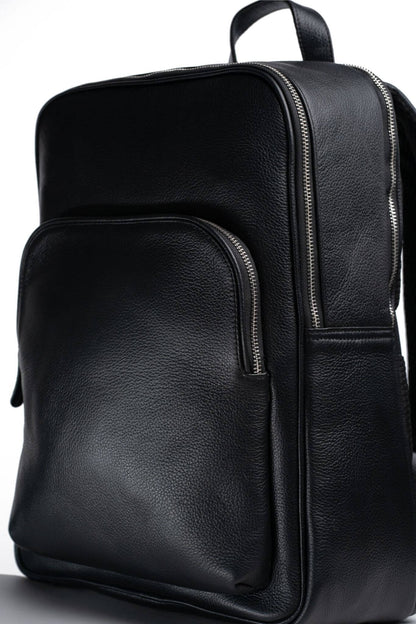 S1 Simple Leather Backpack-Black