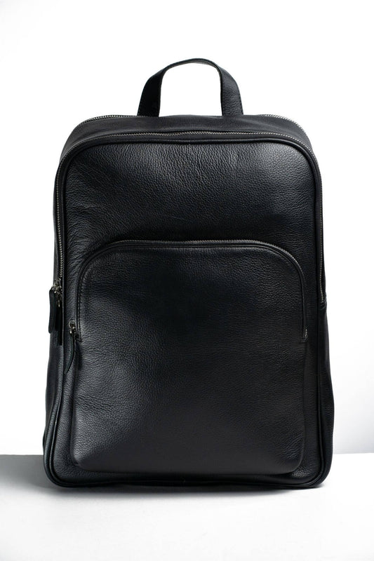 S1 Simple Leather Backpack-Black